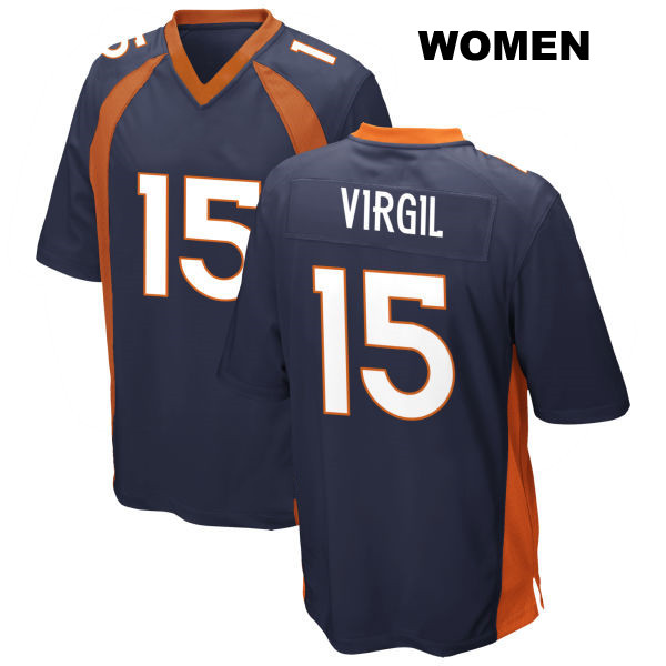 Jalen Virgil Stitched Denver Broncos Away Womens Number 15 Navy Game Football Jersey
