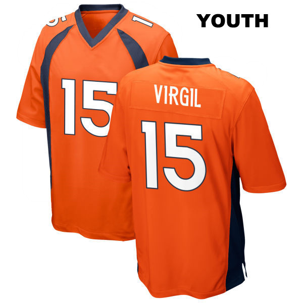 Home Jalen Virgil Stitched Denver Broncos Youth Number 15 Orange Game Football Jersey